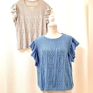 2 soft and light knit sweaters with ruffled cap sleeves, size XXL